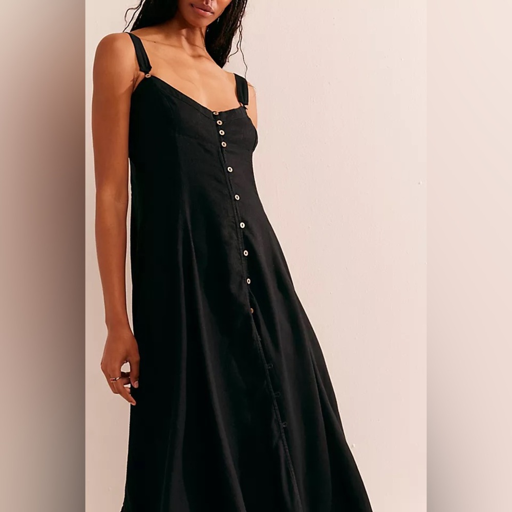New Free People Boho-Chic Beachy What a Breeze A-line Midi Dress- Black